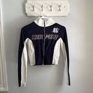 Women's Navy blue and White Rockmore Jacket- Y2K - motorcycle jacket